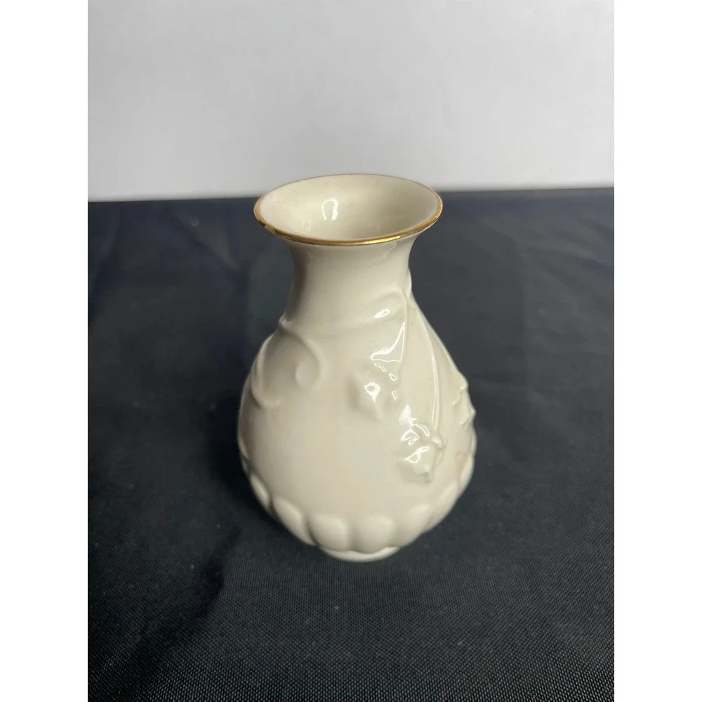 Lenox‎ Floral Melody Miniature Bud Vase Ivory Fine China Gold Trim Embossed 4